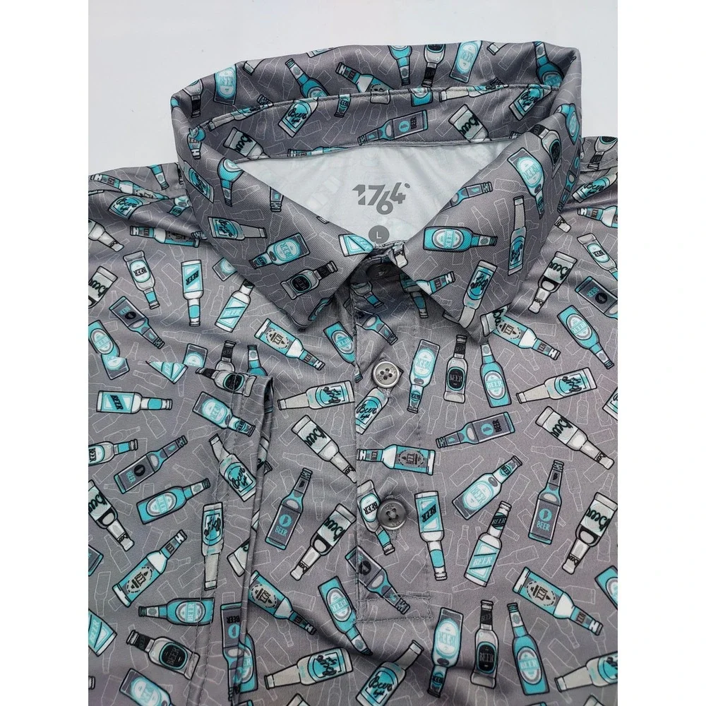 1776 Beer Bottle Print Golf Polo Shirt Mens Large Short Sleeve‎